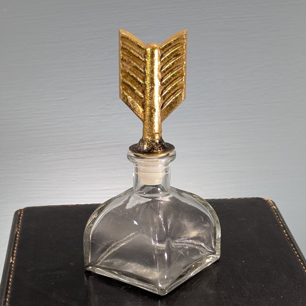 Vintage style glass large inkwell, decorative bottle with arrow stopper